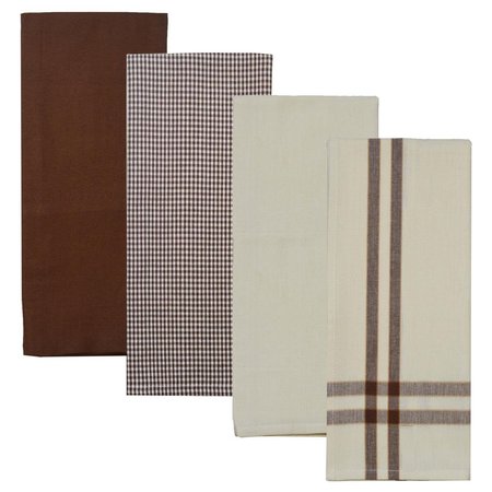 DUNROVEN HOUSE Variety Kitchen Towel Brown  Cream Set of 4 RVARTYBRN
